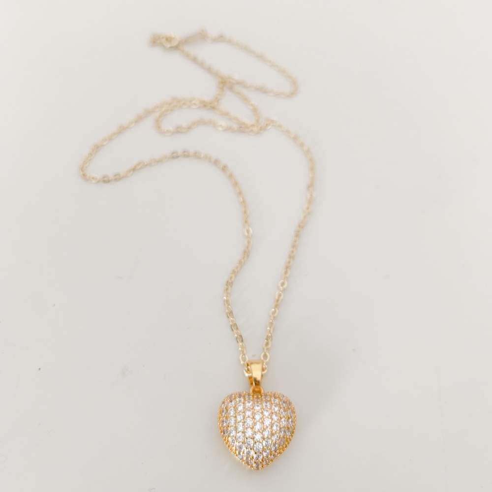 🎉HP🎉Micro Paved Puffed Heart Necklace | 14k Gold Filled - Picture 4 of 8